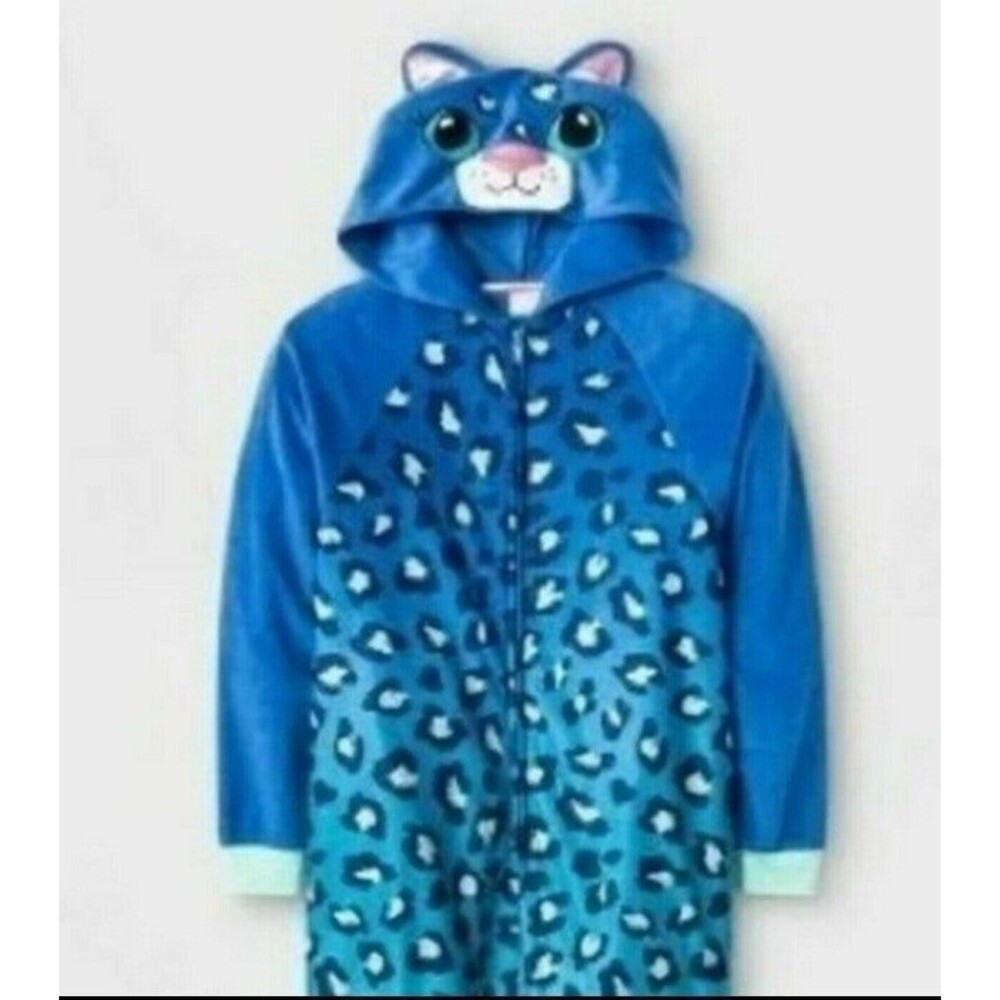 NWT Cat&Jack Leopard Hooded One Piece PJs sz 10/12 L YOUTH